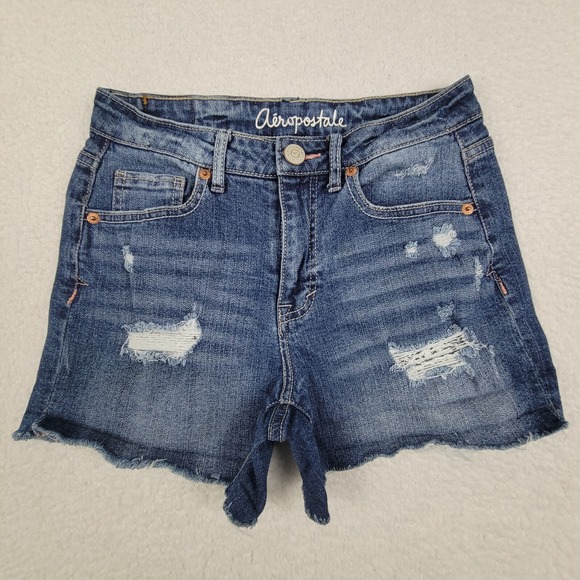 Aeropostale Pants - Aeropostale High Rise Shorty Distressed Denim Cutoff Shorts Womens 0 Blue Denim